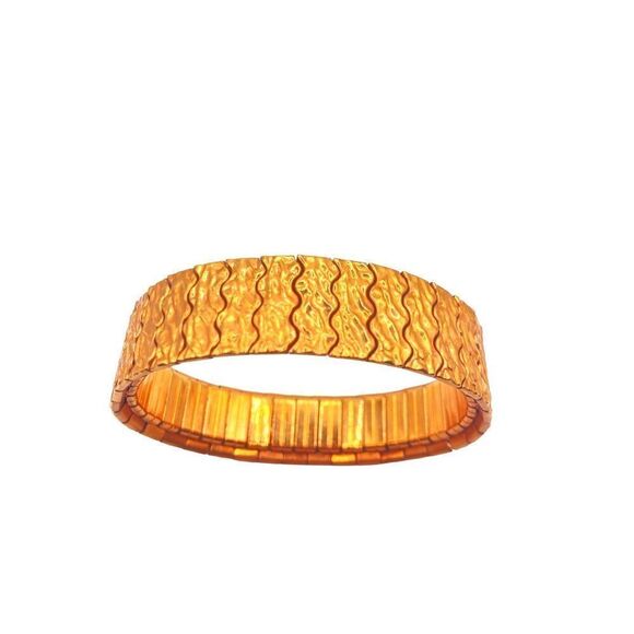 Copper Tone Wave Textured Stretch Bracelet - Picture 2 of 3